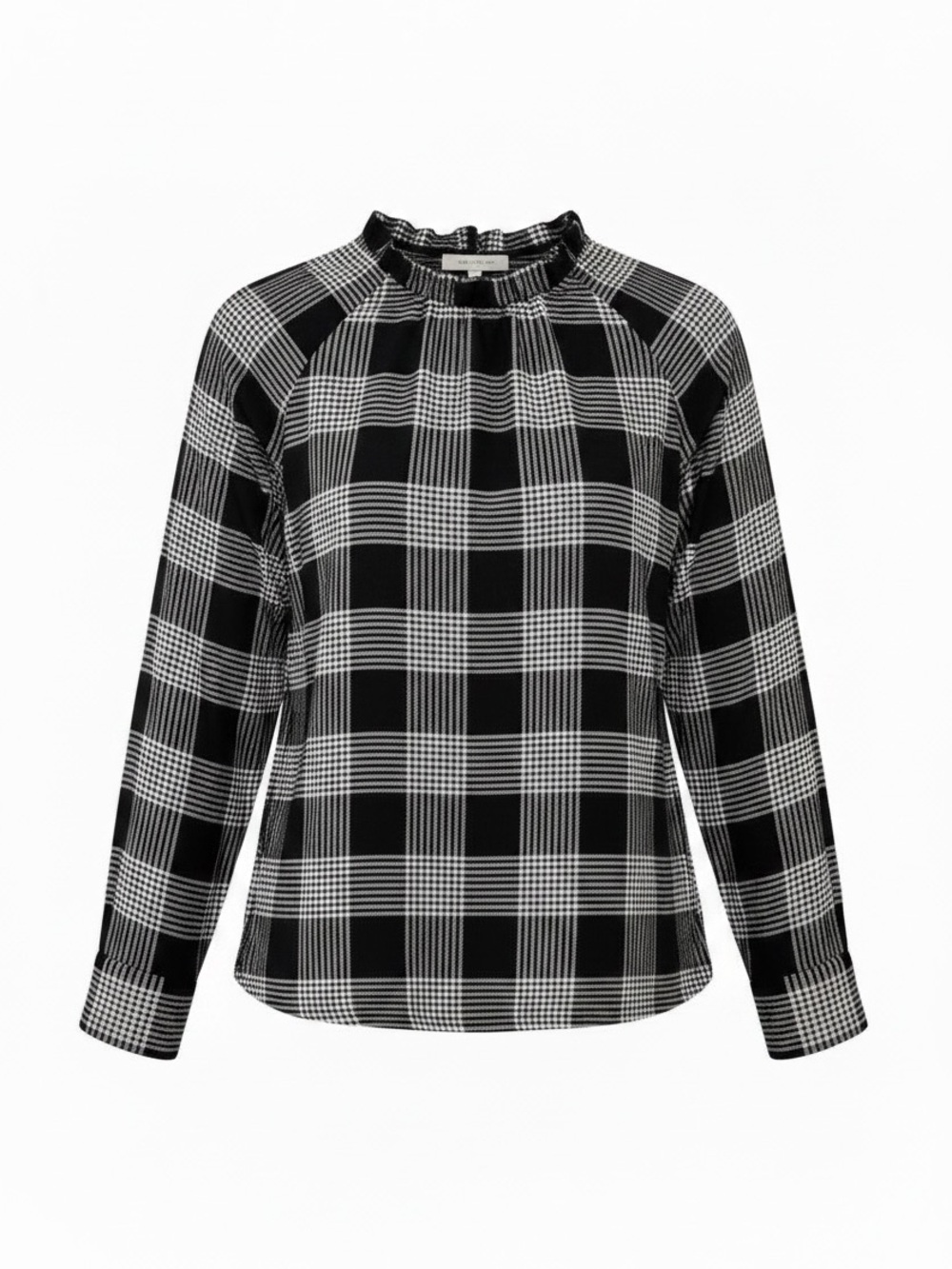Ann Taylor Loft‎ Black and White Plaid Top Keyhole Ruffle Neckline Blouse